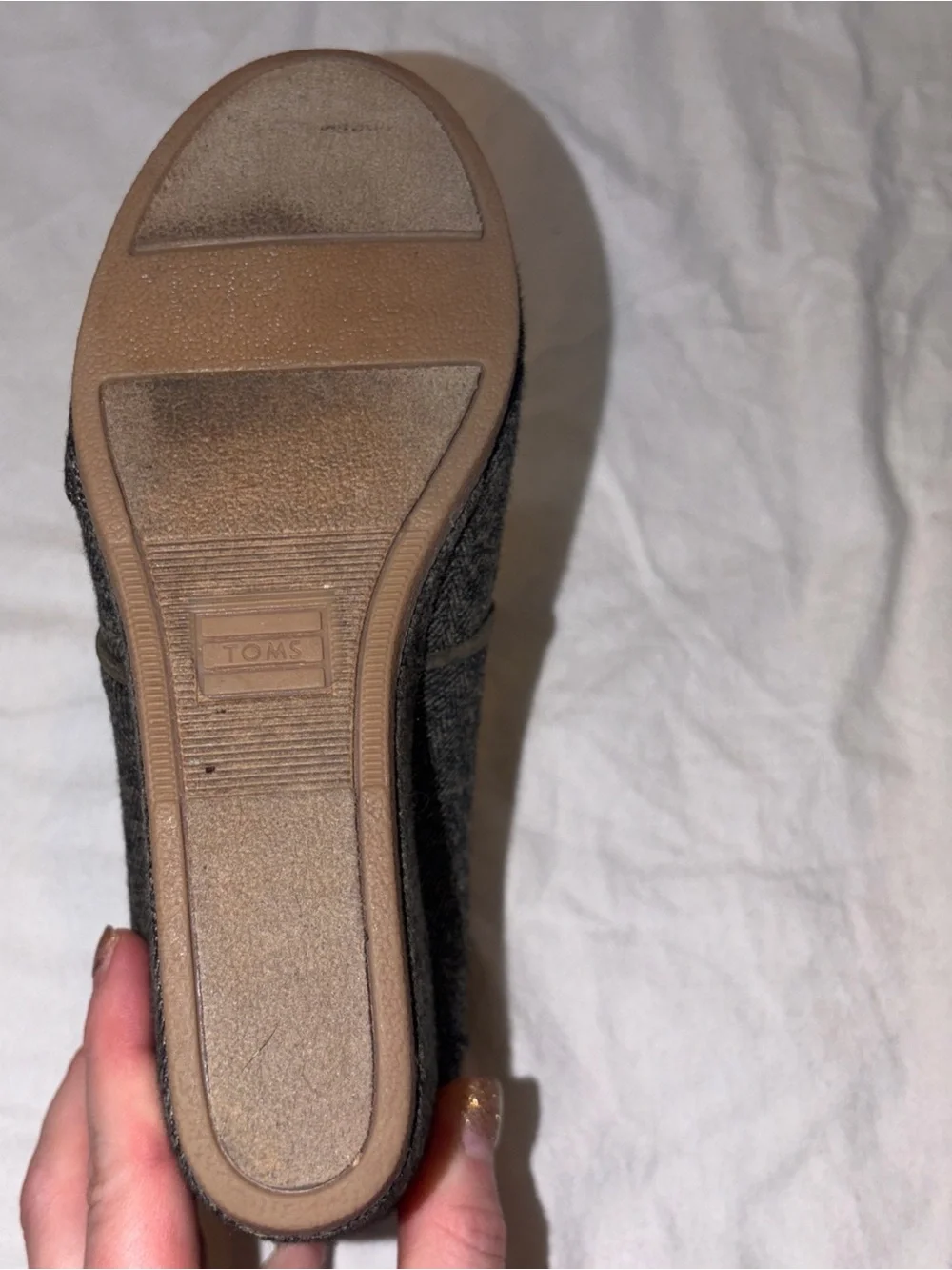 Toms Desert Wedge Herringbone Bootie Ankle Boots Shoes Gray Lace Up Fabric sz7.5